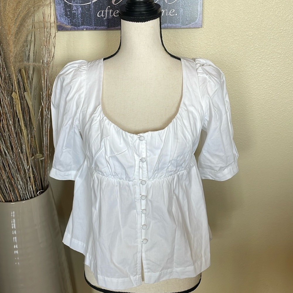 Anthropolgie White Short-Sleeve Scoop-Neck Blouse XS - Picture 5 of 12